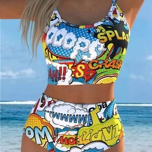 Colorful Comic Print Bikini Set